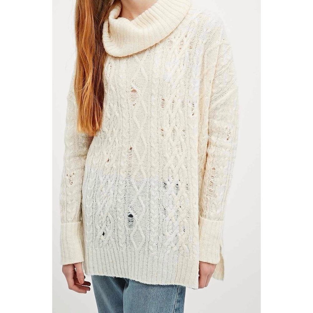 Free People Complex Cream Cable Knit Alpaca Women’s Turtleneck Sweater Sz S